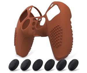 eXtremeRate PlayVital Coque pour ps5 Protection Manette Grip,Housse Silicone pour ps5 Controller Cover Skin avec Capuchon Joystick-Brun Signal,Édition Cloutée 3D