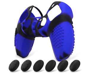 eXtremeRate PlayVital Coque pour ps5 Protection Manette Grip,Housse Silicone pour ps5 Controller Cover Skin avec Capuchon Joystick-Bleu & Noir,Édition Cloutée 3D