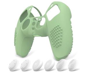 eXtremeRate PlayVital Coque pour ps5 Protection Manette Grip,Housse Silicone pour ps5 Controller Cover Skin avec Capuchon Joystick-Vert Matcha,Édition Cloutée 3D