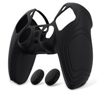 eXtremeRate PlayVital Coque Protection pour ps5 Manette,Édition Samouraï | Housse Silicone avec Capuchon pour ps5 Joystick Controller Cover Skin Antidérapante,Noir