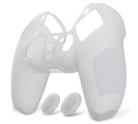 eXtremeRate PlayVital Coque Protection pour ps5 Manette,Édition Samouraï | Housse Silicone avec Capuchon pour ps5 Joystick Controller Cover Skin Antidérapante,Blanc Transparent