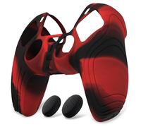 eXtremeRate PlayVital Coque Protection pour ps5 Manette,Housse Silicone avec Capuchon pour ps5 Joystick Controller Cover Skin Antidérapante,Édition Samouraï-Rouge & Noir
