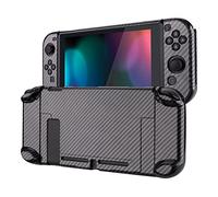 eXtremeRate PlayVital Coque rigide brillante pour console Nintendo Switch - Séparable pour Joycon - Étui de protection pour Nintendo Switch qui s'adapte à la station d'accueil - Motif fibre de carbone