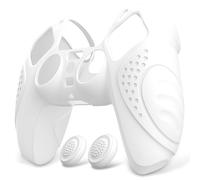 eXtremeRate PlayVital Protection Manette pour ps5 Coque,Housse Silicone avec Capuchon Joystick pour ps5 Controller Accessoire Cover Skin Antidérapante-Blanc,Édition Guardian