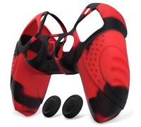 eXtremeRate PlayVital Protection Manette pour ps5 Coque,Housse Silicone avec Capuchon Joystick pour ps5 Controller Accessoire Cover Skin Antidérapante-Rouge & Noir,Édition Guardian