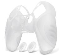 eXtremeRate PlayVital Protection Manette pour ps5 Coque,Housse Silicone avec Capuchon Joystick pour ps5 Controller Accessoire Cover Skin Antidérapante-Blanc Transparent,Édition Guardian