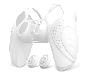 eXtremeRate PlayVital Protection Manette pour ps5 Coque,Housse Silicone avec Capuchon Joystick pour ps5 Controller Accessoire Cover Skin Antidérapante-Blanc,Édition Guardian