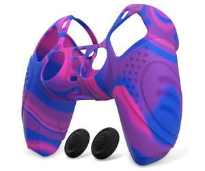 eXtremeRate PlayVital Protection Manette pour ps5 Coque,Housse Silicone avec Capuchon Joystick pour ps5 Controller Accessoire Cover Skin Antidérapante-Rose&Violet& Bleu,Édition Guardian