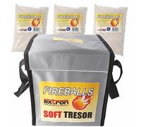 Extron Fireballs Lot de 3 granulés d'extinction pour batteries au lithium, protection incendie, agent extincteur 3 x 1 l avec coffre-fort souple