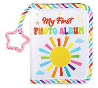 EXTRWORY Album souvenir de bébé en polyester doux pour 17 photos de 10,2 x 15,2 cm avec thème arc-en-ciel et soleil