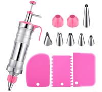 EXTRWORY Ensemble de décoration de desserts avec douilles et coupleurs pour crème à gâteau, machine à churro, accessoires de cuisson en acier inoxydable (rouge clair)