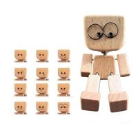 EXTRWORY Figurine en bois avec base lestée - Visages magnétiques interchangeables - Décoration de bureau interactive antidérapante - Miniature pour voiture, bureau, voyage, 12 expressions - 8,1 cm