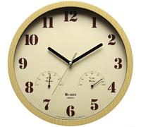 EXTRWORY Horloge murale d'extérieur étanche analogique avec thermomètre et hygromètre 24,5 x 24,5 cm Marron Style rustique moderne pour décoration de jardin, terrasse, cour (jaune)