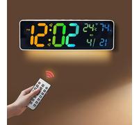 EXTRWORY Horloge murale numérique RVB avec luminosité automatique et sans fil pour l'heure, pour calendrier perpétuel, compte à rebours de type C, pour chambre à coucher, étude, enfants, plastique