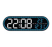 EXTRWORY Horloge numérique LED géométrique moderne avec calendrier, alarme, affichage de la température, luminosité réglable, support mural pour chambre à coucher, étude, bleu, 25 x 8 cm (B)