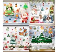 EXTRWORY Lot de 4 autocollants statiques en PVC pour décoration de fenêtre de Noël - Couleurs vives - Pour la maison, le bureau, les vitrines