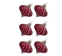EXTRWORY Lot de 6 boules de Noël en plastique en forme d'amande floquées peintes à la main pour sapin de Noël, décoration festive de 8 cm (rouge)