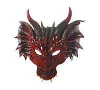 EXTRWORY Masque de dragon à grandes oreilles réaliste 3D avec cornes et dents féroces Détails complexes Sangles élastiques confortables pour Halloween Cosplay 30,5 x 30,5 cm 22,9 cm Rouge