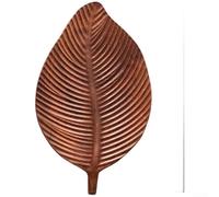 EXTRWORY Plateau en bois de noyer fabriqué à la main en forme de feuille - Design bio pour thé, café, dessert - Bords lisses - Poignée intégrée - Marron rustique - Plusieurs tailles - Décoration (B)