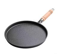 EXTRWORY Poêle à frire en fonte avec poignée en bois 20 cm, 23 cm, 26 cm, noir pour la fabrication de crêpes et la cuisine (26)