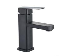 EXTRWORY Robinet Salle de Bain d'eau froide simple noir fin, à poser, robinet noir monotrou (simple froid), style technique noir, carré, court, sans tuyau et anti-empreintes digitales