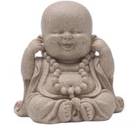 EXTRWORY Statue de Bouddha Maitreya en résine de grès, petit moine pour décoration zen de bureau, figurine sereine pour la maison, le bureau, une étagère, décoration beige 13 cm (C)