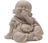 EXTRWORY Statue de Bouddha Maitreya en résine de grès, petit moine pour décoration zen, figurine sereine pour la maison, le bureau, une étagère, décoration beige 13 cm (B)