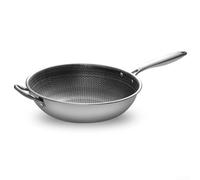EXTRWORY Wok en acier inoxydable non enduit pour cuisine anti-gras, poêle à frire avec couvercle de sécurité anti-rayures, 34 cm B (30 cm)