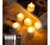EXTSUD 6 Bougies LED Rechargeables avec Télécommande et Minuterie, électriques LED Bougie Chauffe Plat Flamme Vacillante avec 5 Modes de Luminosité pour Noël Halloween Fête Famille Mariage Table Deco