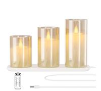 EXTSUD Bougies LED Sans Flamme Rechargeable avec Station de Charge et Télécommande, Lot de 3 Bougies Décoratives Clignotante en Verre avec Minuterie pour Fête, Anniversaire, Mariage (Marron)