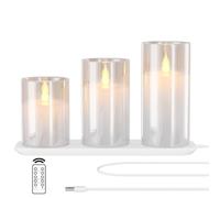 EXTSUD Bougies LED Sans Flamme Rechargeable avec Station de Charge et Télécommande, Lot de 3 Bougies Décoratives Clignotante en Verre avec Minuterie pour Fête, Anniversaire, Mariage (Blanc)