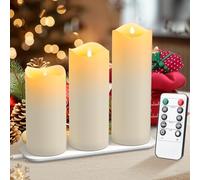 EXTSUD Ensemble de 3 Bougies LED en Vraie Cire Rechargeables avec Effet Scintillant, Station de Charge et Télécommande, Décorations Sans Flamme pour Noël, Mariages, Fêtes et Plus