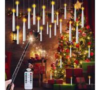 EXTSUD Lot de 20 Bougies LED Flottantes avec Baguette Magique et Télécommande à 10 Touches - Bougies Suspendues à Piles avec Flamme Vacillante pour Décorations de Halloween, Noël et Mariage