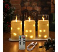 EXTSUD Lot de 3 Bougie LED Rechargeable avec Guirlande Lumineuse en Acrylique, Bougie Décorative Flamme Vacillante avec Télécommande et Station de Charge pour Fête, Anniversaire, Mariage