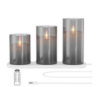 EXTSUD Lot de 3 Bougies LED en Verre Rechargeable avec Station de Charge et Télécommande, Bougies Décoratives Scintillantes Sans Flamme avec Minuterie pour Fête, Anniversaire, Mariage
