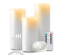 EXTSUD Lot de 3 bougies LED sans flamme vacillantes - En cire véritable - Rechargeable - Avec minuterie et télécommande - 7,5 x 16,18,5,21 cm - Pour maison, mariage, Noël, Halloween, fête