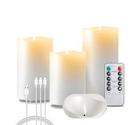 EXTSUD Lot de 3 bougies LED sans flamme vacillantes - En cire véritable - Rechargeable - Avec minuterie et télécommande - 7,5 x 10,5,13,5,16 cm - Pour maison, mariage, Noël, Halloween, fête