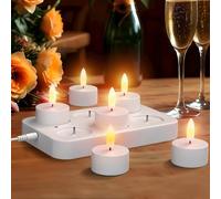 EXTSUD Lot de 6 Bougie LED Rechargeable Bougie Chauffe-plat LED Électrique Flamme Vacillante avec Station de Charge, Décoration pour Noël Anniversaire Mariage Table Restaurant Hôtel