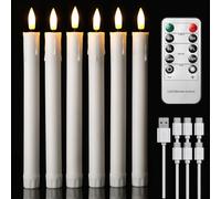 EXTSUD Lot de 6 Bougies Longues LED Vacillantes Sans Flamme avec Télécommande, Bougies de Fenêtre LED Rechargeable 22 CM Blanc, Décoration pour Noël Mariage Fêtes Banquets