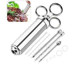 Extsud Seringue à Marinade 60ml Poire à Sauce en Acier Inox 304 Injecteur Alimentaire Ustensile Cuisine avec 3 Aiguilles pour mariner cuire griller rôtir viande barbecue