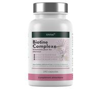 EXVital Biotine Complexe, Vitamines pour les cheveux, Avec extraits de palmier nain, de pépins de courge et de racine d’ortie, 240 capsules véganes, enrichies en sélénium et zinc, testé en laboratoire
