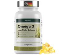 EXVital® Oméga 3 à base d'huile d'algues, végétalien, 120 gélules, 2000 mg, 600 mg de DHA et 300 mg d'EPA par jour, issu d'algues durables, hautement dosé et testé en laboratoire