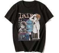EXVXZ Manga TV Serial Experiments Lain T-Shirt Iwakura Sci FI Men's Women's Short Sleeve Oversized T-Shirts Streetwear Tops Black
