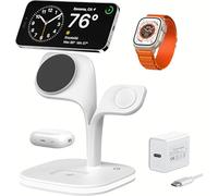 EXW Chargeurs à Induction 4 en 1, Chargeur Mag-Safe avec Lampe, Magnétique Station de Chargeur sans Fil Rapide pour iPhone 17 16 15 14 13 12 Pro Max/Plus/Air, Apple Watch, AirPods-Blanc