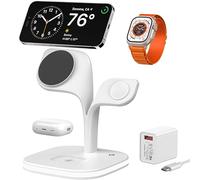 EXW Chargeurs à Induction 4 en 1, Chargeur Mag-Safe avec Lampe, Magnétique Station de Chargeur sans Fil Rapide pour iPhone 17 16 15 14 13 12 Pro Max/Plus/Air, Apple Watch, AirPods-Blanc