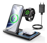 EXW Station de Charge 3 en 1, Chargeur Induction Iphone pour IPhone 17/16/15/14/13/12/Pro/Max, Station Charge Apple pour Apple Watch, Charging Station sans Fil pour AirPods 2/3/Pro(Noir)