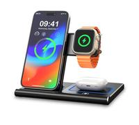 EXW Station de Charge, Chargeur à Induction 3 in 1 Chargeur sans Fil Compatible avec iPhone 15/14/13/12 Série, Apple Watch 9/8/7/6/SE/5/4/3, AirPods 2/3/Pro, Violet