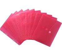 EXXO by HFP 35046 Lot de 10 porte-documents format A5 horizontaux transparent rouge - Porte-documents à classer avec perforation euro, bord de classement, rabat et fermeture Velcro