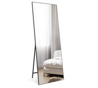 EXYGLO 165x60 cm Grand Miroir sur Pied avec Cadre Noir, Miroir Plein Mied pour Salle de Bain Chambre Salon, Verre Sécurisé Anti-Explosion, Inclut Coins Protecteurs