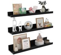 EXYGLO 60cm Étagère Murale Lot de 3, Etagere Murale Flottante en Bois Rustique pour Chambre Bureau Salon et Cuisine, Noir